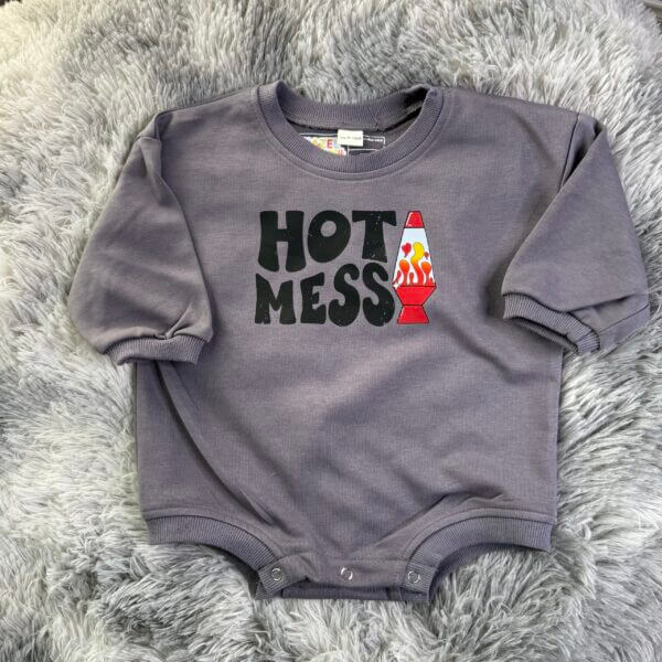 Hot Mess Grey Sweatshirt Romper 9/12M